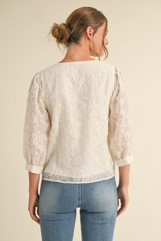 Lace tie front blouse