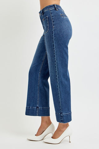 Dark wash HR crop wide jeans
