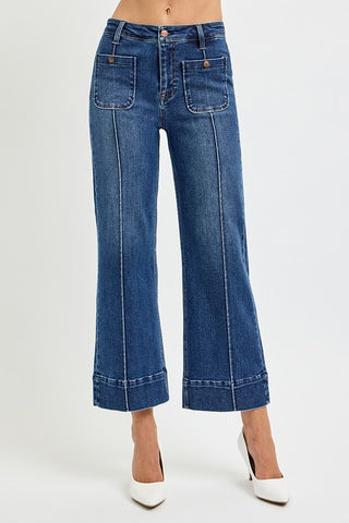Dark wash HR crop wide jeans