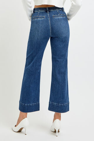 Dark wash HR crop wide jeans