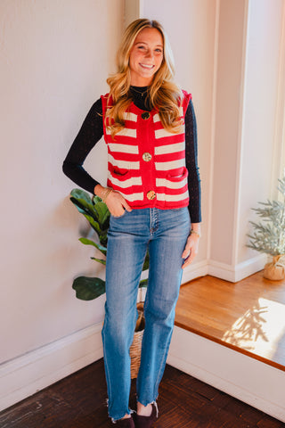Sleeveless striped button down cardigan