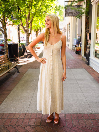 Khaki floral print midi dress