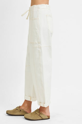 Cream HR crop barrel pants