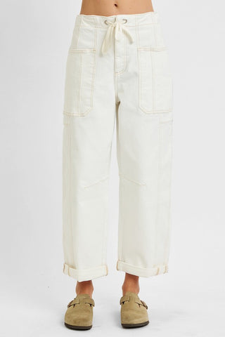Cream HR crop barrel pants