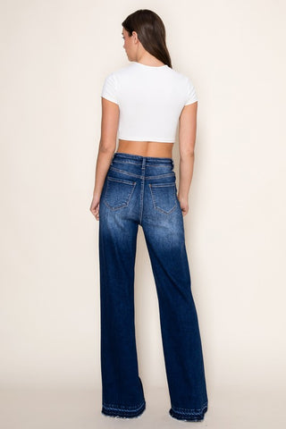 Vertical splice wide leg jeans
