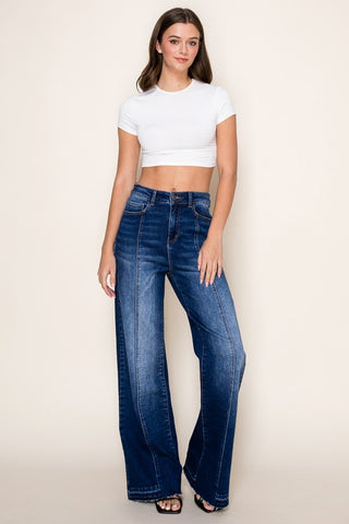 Vertical splice wide leg jeans