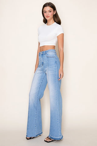 Vertical splice wide leg jeans