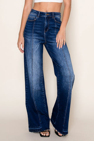 Vertical splice wide leg jeans