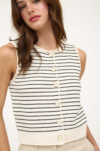 Cream stripe button down cardigan