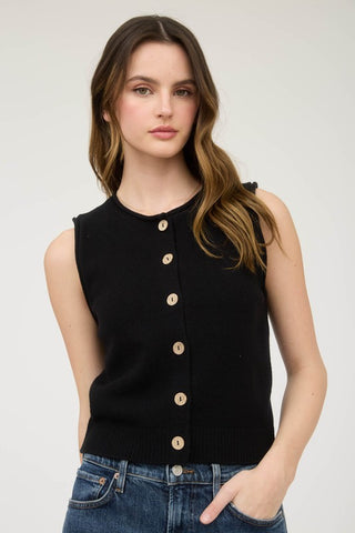 Raw edge sleeveless cardigan