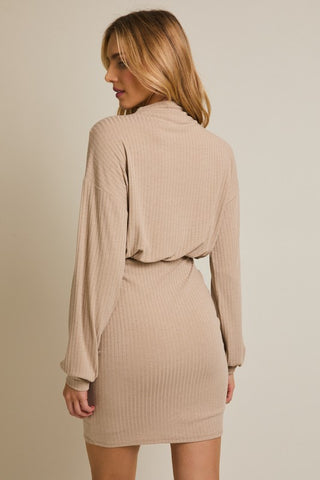 Taupe mock neck LS dress