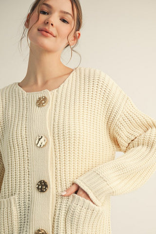 Gold button LS sweater cardigan