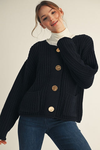 Gold button LS sweater cardigan