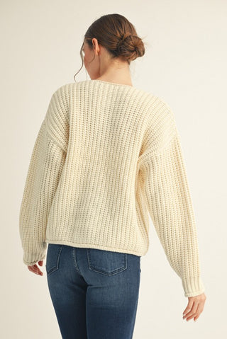 Gold button LS sweater cardigan