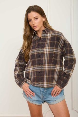 Plaid button-down Ls top