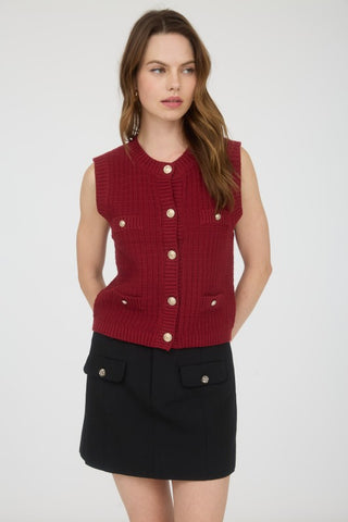 Gold button sleeveless cardigan