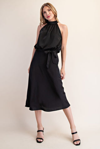 Black halter neck midi dress