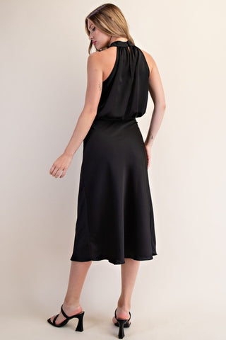 Black halter neck midi dress