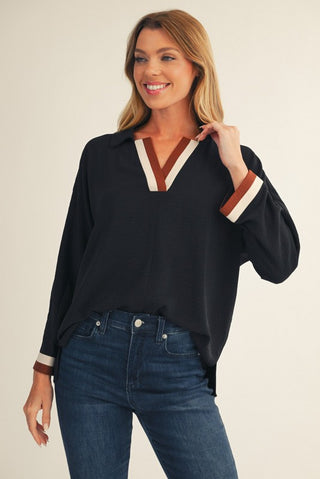 Collared contrast black top
