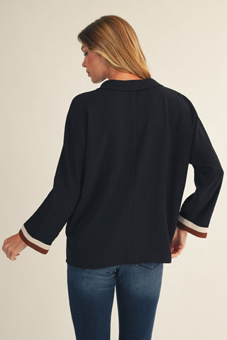 Collared contrast black top