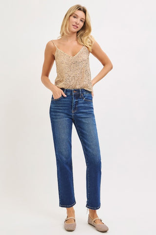 Dark wash crop straight jeans