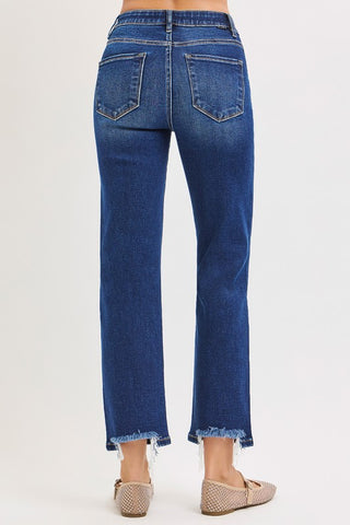 Dark wash crop straight jeans