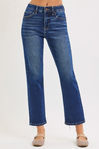 Dark wash crop straight jeans