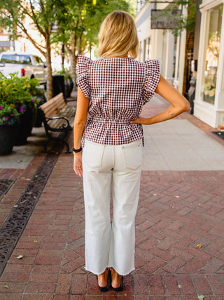 Gingham Ruffle Sleeve Peplum Top