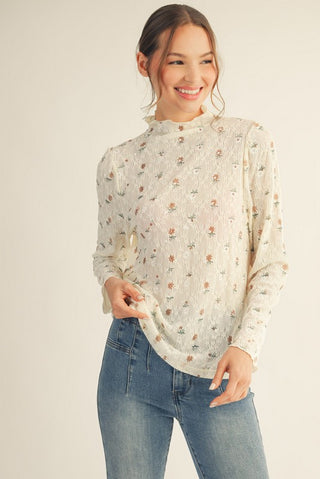 Floral embroidered mesh top