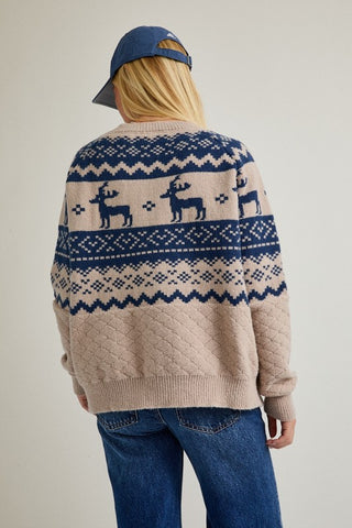 Taupe & blue deer print cardigan