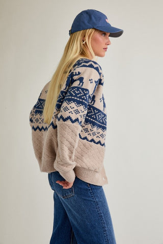 Taupe & blue deer print cardigan