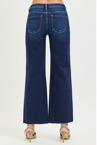 Deep blue crop straight cut hem jeans
