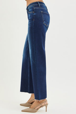 Deep blue crop straight cut hem jeans