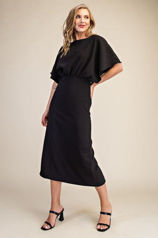 Black boat neck midi dress