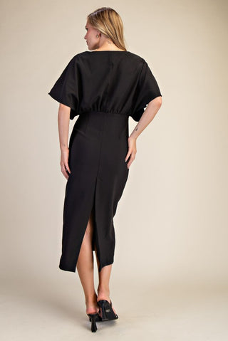 Black boat neck midi dress