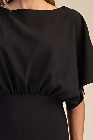 Black boat neck midi dress