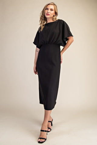 Black boat neck midi dress