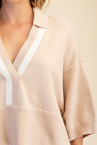 Beige contrast trim sweater
