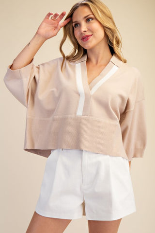 Beige contrast trim sweater