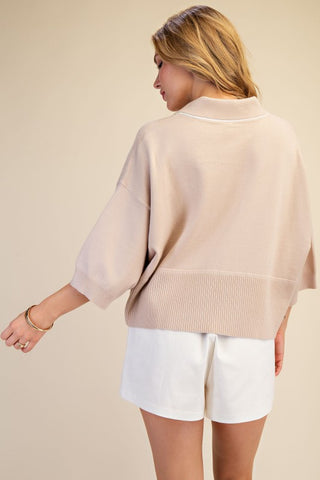 Beige contrast trim sweater