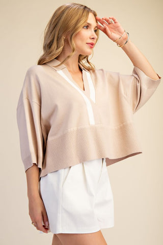 Beige contrast trim sweater