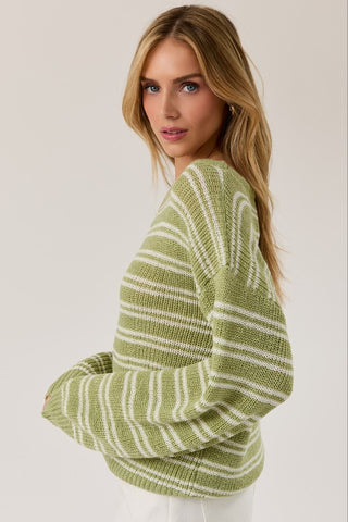 Green & white stripe sweater