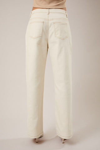 Cream pleated twill pants