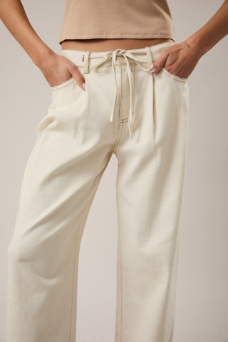 Cream pleated twill pants