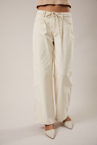 Cream pleated twill pants