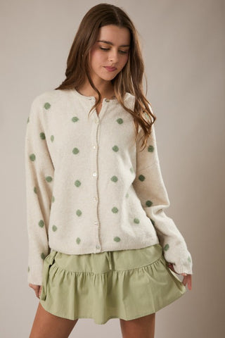 Ivory & sage dot cardigan