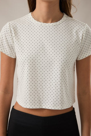 White & black dot tee