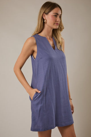 Denim blue sleeveless shift dress