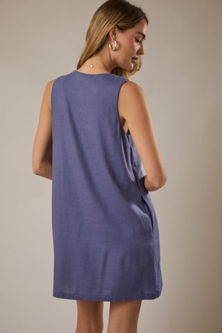 Denim blue sleeveless shift dress