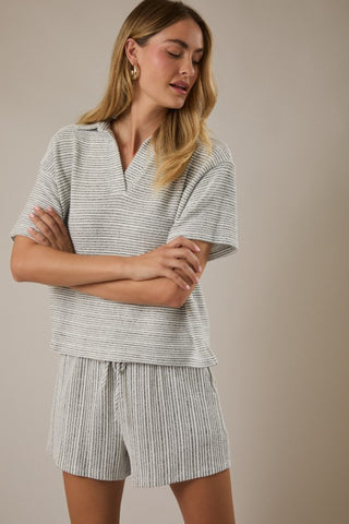 Grey & white striped shorts